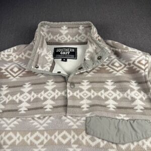 Southern Grit Mens Southwestern Fleece Snap Pullover Taupe Geometric Size M
